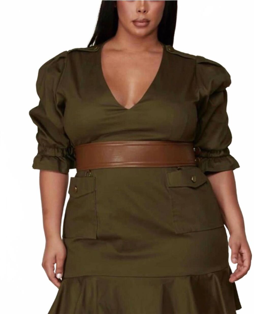 NEW LATISTE v neck mini dress in army green